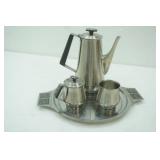 Vintage Mid Century  Modern  International Stainless coffee pot with creamer and sugar bowl