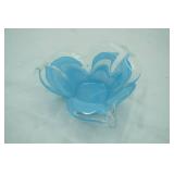 Vintage Blue Murano glass flower petal bowl