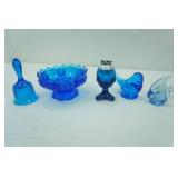 Vintage Fenton Blue Hobnail Glass Candle Holder, Bell, Vintage Viking Glass Table Lighter and more