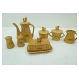 Vintage Ceramic Coffee Pot Set w/a Basket-Weave Pattern and Rooster Finial on the Lid