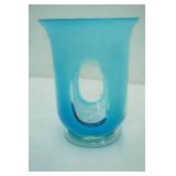 Aqua Blue Hand-Blown Art Vase 8" tall by 6.25" diameter