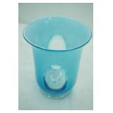 Aqua Blue Hand-Blown Art Vase 8" tall by 6.25" diameter