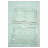 Antique EAPG Rectangular Clear Glass Divided Covered Serving Dish w/Scroll Pattern