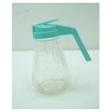 Vintage Federal Tool Corp. Ribbed Glass Syrup Dispenser w/turquoise plastic lid