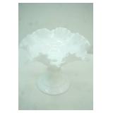 Vintage Milk Glass Diamond Lace Compote or Pedestal Bowl