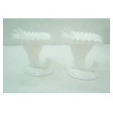 Vintage Pair of Silver Crest Fenton Ruffles Cornucopia Vases or Candle Holders