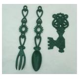Cast Iron Key, Spoon, and Fork Wall Hanging (green Color)