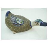 Hand Painted Mexican Tonala Sandstone Ceramic Duck Figurine 11"x10.5"x6.5"