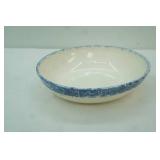 Large Ceramic Mixing/Serving Bowl with Blue Spongeware Rim and Pink Heart Design (oval)
