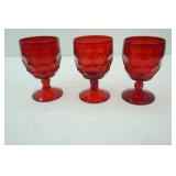 Viking Glass Georgian Pattern Ruby Red Water Goblets 3ct