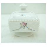 Vintage Westmoreland Milk Glass Covered Candy Dish in the "Roses and Bows" Pattern