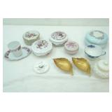 Vintage Porcelain Trinket Boxes, Limoges France, Avon Quilter Ceramic Trinket Box w/Faux Pearls