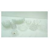 Vintage Indiana Glass "Sandwich" Pattern Fruit Bowls; Vintage Jeannette Glass Banana Split Boats; Shannon Crystal Creamer and Sugar & More Crystal Pieces