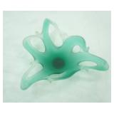 Vintage Murano Style Hand Blown Glass Starfish bowl in a Frosted Aqua blue and white Biomorphic design