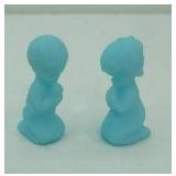 Vintage Fenton Blue Satin Glass Praying Girl Figurines 2ct