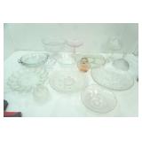 Vintage and Modern Crystal, Anchor Hocking, Jeanette (?), Vintage Pink Depression Glass Open Fruit Compote and More