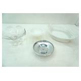 KPM Berlin Openwork Porcelain basket or Bowl, Stainless Steel Lazy Susan, Vintage Milk Glass Compote Dish, Clear Glass Scalloped Edges Footed Compote Dish