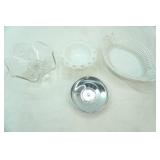 KPM Berlin Openwork Porcelain basket or Bowl, Stainless Steel Lazy Susan, Vintage Milk Glass Compote Dish, Clear Glass Scalloped Edges Footed Compote Dish