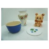 Vintage Ceramic Teddy Bear Panter, Ceramic Vase, Stoneware Bowl, Ceramic Coaster