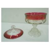Vintage Indiana Glass  Tiffin Kings Crown Ruby Flashed Compote Dish w/Lid
