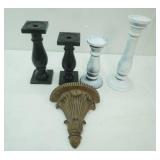 Wooden Candle Pillars and Carved Wooden Wall Sconce Shelf