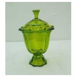 Viking Glass Epic 8 Petal Covered Candy Dish in Avocado Green Glass