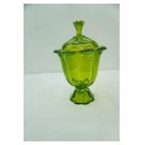 Viking Glass Epic 8 Petal Covered Candy Dish in Avocado Green Glass