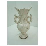 Vintage Italian Capodimonte Porcelain Double-Handled Urn Vase with Dimensional Pink & Yellow Roses