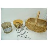 Large Wicker Basket, Large Wooden Bowl, Vintage Ice Bucket, File Organizer