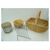Large Wicker Basket, Large Wooden Bowl, Vintage Ice Bucket, File Organizer