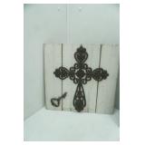 Art Collection. 2 Canvas, 1 Cast Iron Cross and Key Mixed Media, 1 Speak Kindly Wooden Wall Decor