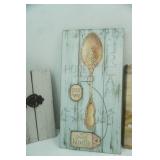 Art Collection. 2 Canvas, 1 Cast Iron Cross and Key Mixed Media, 1 Speak Kindly Wooden Wall Decor