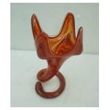Vintage Sooner Art Glass Tulip Trumpet Vase w/Orange and Caramel Swirl Pattern