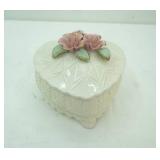 Vintage Capodimonte-Style Heart-Shaped Porcelain Trinket Box. 5" tall by 8/9" wide