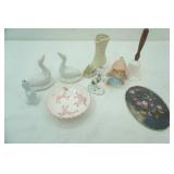 Vintage Ceramic Swans, Ladies Boot, Bell and other figurines