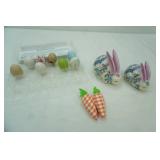 Vintage Ceramic Bunnies & Eggs, Fabric Carrots