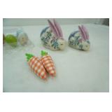 Vintage Ceramic Bunnies & Eggs, Fabric Carrots