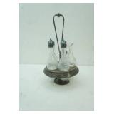 Antique Victorian Silver-Plate and Etched Glass 5-Bottle Cruet Set