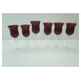 Hand-Blown Long Stem Wine Goblets. Red Glass and Clear Glass Stems