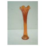 Fenton Marigold Iridescent Carnival Glass Swung Vase in Fine Rib Pattern. 15" tall