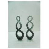 Black and White Abstract Twisted Murano/Murano-Style Art Glass Sculptures. 2ct