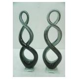 Black and White Abstract Twisted Murano/Murano-Style Art Glass Sculptures. 2ct