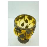 Vintage-Style Amber Blown Bubble Metal Caged Vase. 10