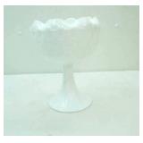 Vintage Indiana Glass Duette Quilted Diamond Star Milk Glass Pedestal Compote Dish