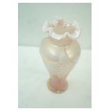 Fenton Pink Champagne Carnival Opalescent Feather Pattern Ruffle 11" Vase