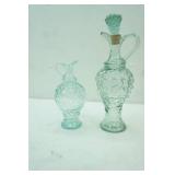 Pale Green Glass Cruets with Grape Pattern