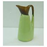 Pottery Pitcher Green with Brown Drip Glaze Top