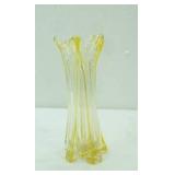 Vintage Clear and Yellow Glass Swung Vase