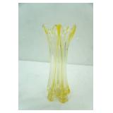 Vintage Clear and Yellow Glass Swung Vase