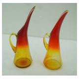 Vintage Kanawha Ruby Amberina Crackle Glass Pitchers or Ewers